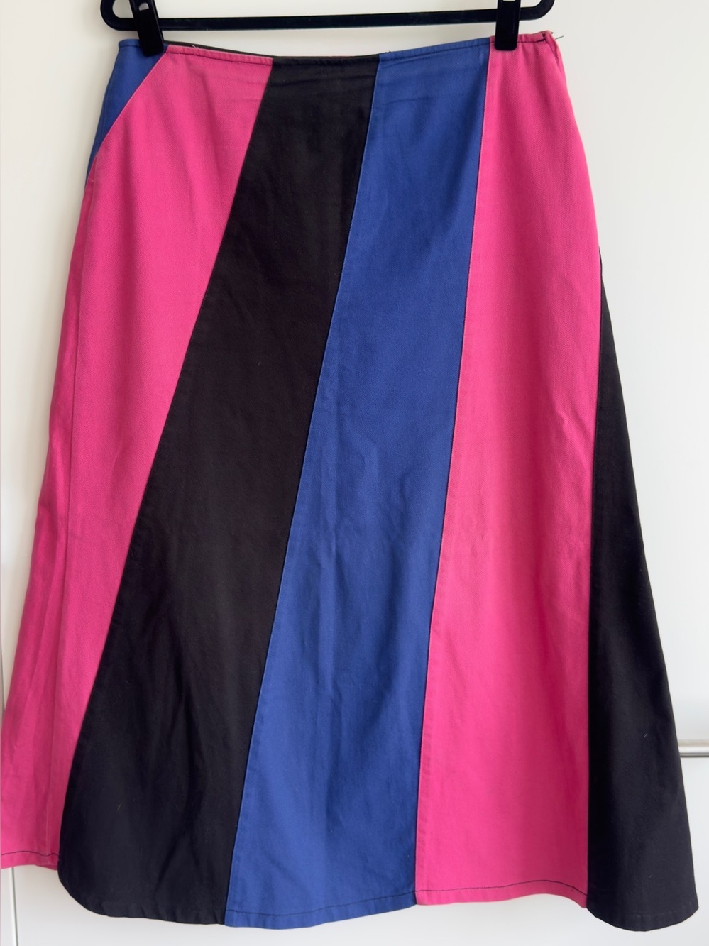 Forenza Vintage Colorblock A-Line Midi Skirt Pink Blue Black Cotton Size 14